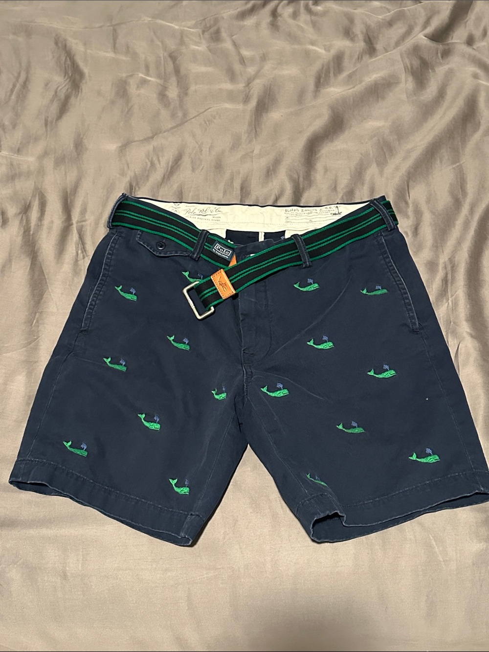 Ralph Lauren Navy Shorts with Green Whale Embroidery
